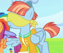 Size: 639x542 | Tagged: safe, screencap, windy whistles, pony, g4, parental glideance, blindfold, cropped