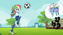 Size: 3900x2200 | Tagged: safe, artist:liniitadash23, bow hothoof, rainbow dash, windy whistles, equestria girls, g4, cheering, clothes, equestria girls-ified, football, happy, hat, high res, rainbow dash's parents, shorts, show accurate, smiling, soccer shoes, sports shorts, tomboy