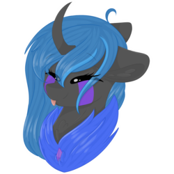 Size: 2048x2048 | Tagged: safe, artist:cinnamontee, oc, oc only, oc:imperia, changeling, bust, curved horn, cute, female, floppy ears, high res, mare, portrait, simple background, solo, tongue out, transparent background