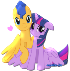 Size: 1600x1640 | Tagged: safe, artist:jucamovi1992, flash sentry, twilight sparkle, alicorn, pegasus, pony, g4, adventure in the comments, cute, female, heart, horn, looking at you, male, mare, ship:flashlight, shipping, simple background, smiling, stallion, straight, transparent background, twilight sparkle (alicorn), wings