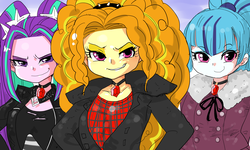 Size: 2000x1200 | Tagged: safe, artist:kiliu, adagio dazzle, aria blaze, sonata dusk, equestria girls, g4, my little pony equestria girls: rainbow rocks, clothes, female, jacket, jewelry, looking at you, necklace, pendant, pigtails, ponytail, the dazzlings, twintails