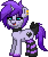 Size: 168x200 | Tagged: safe, oc, oc only, oc:bottom out, pony, unicorn, pony town, bow, choker, clothes, lidded eyes, male, open mouth, pixel art, simple background, smiling, socks, solo, sprite, stallion, striped socks, tail bow, transparent background, trap