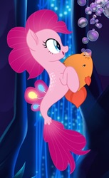 Size: 640x1045 | Tagged: safe, pinkie pie, bubble fish, earth pony, fish, seapony (g4), g4, my little pony: the movie, blue eyes, bubble, female, fish tail, flowing tail, ocean, seaponified, seapony pinkie pie, seaquestria, smiling, solo, species swap, tail, that pony sure does love being a seapony, underwater, water