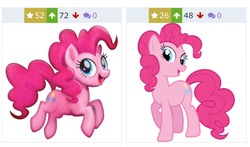 Size: 1040x612 | Tagged: safe, pinkie pie, derpibooru, call of the cutie, g4, my little pony: the movie, comparison, juxtaposition, meta