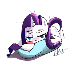Size: 1000x1000 | Tagged: safe, artist:aquacola, rarity, pony, unicorn, g4, female, pillow, simple background, solo, white background