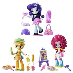Size: 500x500 | Tagged: safe, applejack, pinkie pie, rarity, equestria girls, g4, bag, doll, equestria girls minis, female, irl, painting, photo, smoothie, toy