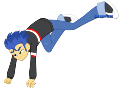 Size: 1600x1131 | Tagged: safe, artist:jucamovi1992, flash sentry, equestria girls, g4, all fours, blue eyes, bucking, humans doing horse things, male, show accurate, simple background, solo, transparent background, vector, watermark