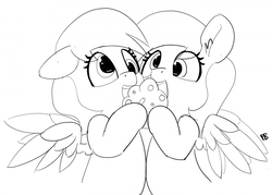 Size: 1280x917 | Tagged: safe, artist:pabbley, derpy hooves, pegasus, pony, g4, 30 minute art challenge, clone, cute, female, food, mare, monochrome, muffin