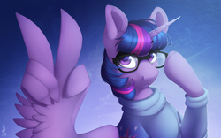 Size: 1444x900 | Tagged: safe, artist:silentwulv, twilight sparkle, alicorn, pony, g4, adorkable, cute, dork, female, glasses, looking at you, mare, meganekko, peace sign, smiling, solo, twiabetes, twilight sparkle (alicorn), wing hands