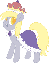 Size: 266x339 | Tagged: safe, artist:archego-art, derpy hooves, pony, a royal problem, g4, 4chan, cape, clothes, crown, drawthread, female, jewelry, pixel art, queen derpy, regalia, simple background, smiling, solo, transparent background