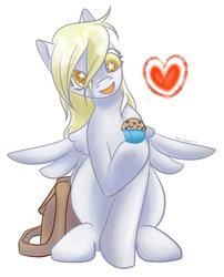 Size: 600x741 | Tagged: safe, artist:puppet-runo, derpy hooves, pegasus, pony, g4, female, food, mare, muffin, simple background, solo, starry eyes, white background, wingding eyes