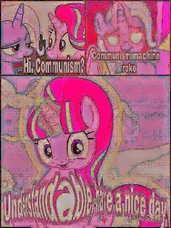 Size: 480x640 | Tagged: safe, starlight glimmer, trixie, pony, unicorn, g4, 8^y, communism, crossing the memes, deep fried meme, eye contact, faic, female, frown, glimmerposting, glowing eyes, glowing eyes meme, lidded eyes, looking at each other, looking at you, mare, meme, needs more jpeg, open mouth, raised eyebrow, smiling, stalin glimmer, starlight says bravo, understandable have a nice day, vulgar description, wide eyes, 🅱