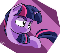 Size: 981x871 | Tagged: safe, artist:post-it, twilight sparkle, pony, g4, cel shading, colored, female, looking up, solo