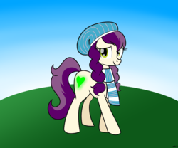 Size: 2400x2000 | Tagged: safe, artist:mofetafrombrooklyn, oc, oc only, oc:moonlight sonata, changeling, earth pony, pony, clothes, disguise, disguised changeling, female, hat, high res, mare, scarf, solo