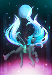 Size: 1900x2700 | Tagged: safe, artist:koveliana, queen chrysalis, changeling, changeling queen, g4, female, full moon, looking up, moon, night, solo, stars