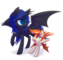 Size: 900x848 | Tagged: safe, artist:meekcheep, oc, oc only, oc:midnight storm, oc:squeaky wings, bat pony, kirin, pony, fanfic:the witching hour, duo, raised hoof, simple background, transparent background, wing claws