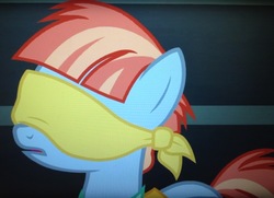 Size: 1492x1080 | Tagged: safe, screencap, windy whistles, pony, g4, parental glideance, blindfold, cropped, female, solo