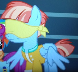 Size: 1169x1080 | Tagged: safe, screencap, windy whistles, pony, g4, parental glideance, blindfold, cropped