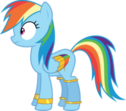 Size: 7257x6400 | Tagged: safe, artist:parclytaxel, rainbow dash, genie, pegasus, pony, ain't never had friends like us, g4, .svg available, absurd resolution, armband, female, frown, frozen, jewelry, leg brace, mare, simple background, solo, transparent background, vector, wide eyes, wing jewelry