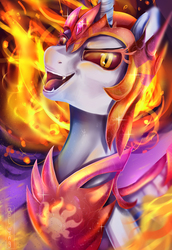 Size: 1297x1883 | Tagged: safe, artist:aelwyng, daybreaker, alicorn, pony, a royal problem, g4, female, helmet, looking at you, mare, slit pupils, smiling, solo