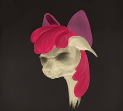 Size: 837x760 | Tagged: safe, artist:astardragon, apple bloom, earth pony, pony, g4, creepy, faded, female, frown, gray background, nightmare fuel, no eyes, simple background, solo