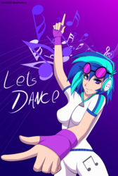 Size: 1080x1611 | Tagged: safe, artist:draftkid, dj pon-3, vinyl scratch, human, g4, clothes, female, fingerless gloves, glasses, gloves, headphones, humanized, solo
