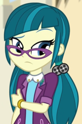 Size: 553x831 | Tagged: safe, screencap, juniper montage, equestria girls, equestria girls specials, g4, my little pony equestria girls: movie magic, bracelet, cropped, female, glasses, hand on arm, jewelry, solo