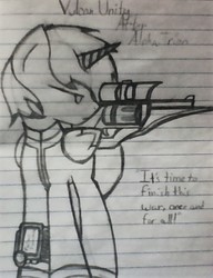 Size: 530x691 | Tagged: safe, artist:stevebrony24, oc, oc only, oc:vulcan unity, alicorn, pony, fallout equestria, alicorn oc, lined paper, monochrome, pencil drawing, photo, solo, traditional art