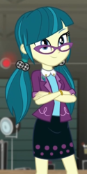 Size: 371x743 | Tagged: safe, screencap, juniper montage, equestria girls, equestria girls specials, g4, my little pony equestria girls: movie magic, clothes, cropped, crossed arms, female, glasses, skirt, solo