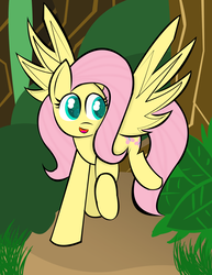 Size: 2550x3300 | Tagged: safe, artist:skyflys, fluttershy, pony, g4, colored pupils, cute, female, forest, high res, solo, spread wings, wings