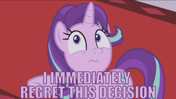 Size: 1366x768 | Tagged: safe, edit, edited screencap, screencap, starlight glimmer, pony, a royal problem, g4, female, i immediately regret this, looking up, scared, solo