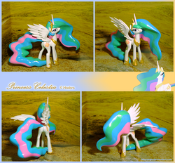 Size: 3310x3076 | Tagged: safe, artist:guinefurrie, artist:laservega, princess celestia, alicorn, pony, g4, butt, craft, crown, ethereal mane, ethereal tail, female, figure, flowing mane, flowing tail, high res, hoof shoes, irl, jewelry, mare, multicolored mane, multicolored tail, photo, plot, regalia, spread wings, sunbutt