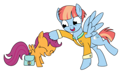 Size: 2700x1600 | Tagged: safe, artist:intronium, scootaloo, windy whistles, pegasus, pony, g4, cute, cutealoo, duo, eyes closed, female, filly, mare, noogie, scene interpretation, scootalove, simple background, white background, windybetes