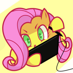 Size: 300x300 | Tagged: safe, artist:aquacola, fluttershy, pegasus, pony, g4, bust, drawing, drawing tablet, female, hoof hold, looking at something, pen, solo, stylus, tablet