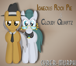 Size: 3855x3384 | Tagged: safe, artist:cyber-murph, cloudy quartz, igneous rock pie, earth pony, pony, g4, couple, female, frown, glasses, hat, high res, husband and wife, male, necktie, pinkie pie's parents, ship:quartzrock, shipping, signature, straight