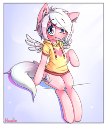 Size: 850x1000 | Tagged: safe, artist:hoodie, oc, oc only, pegasus, pony, clothes, commission, female, hoodie, mare, sitting, solo