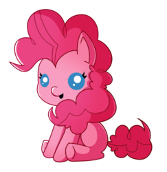 Size: 596x612 | Tagged: safe, artist:amazingmollusk, pinkie pie, earth pony, pony, g4, baby, baby pony, female, foal, happy, open mouth, pie daily, simple background, sitting, smiling, solo, transparent background, underhoof
