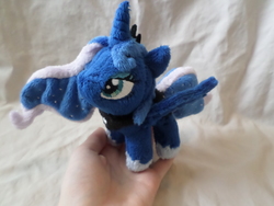 Size: 4608x3456 | Tagged: safe, artist:shadowkrafts, princess luna, pony, g4, cute, high res, in goliath's palm, irl, photo, plushie, solo