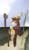 Size: 600x1036 | Tagged: safe, artist:gashiboka, oc, oc only, deer, pony, clothes, everfree tarot, minor arcana, scarf, sign, solo, staff, tarot, tarot card, two of batons, two of clubs, two of wands, watermark