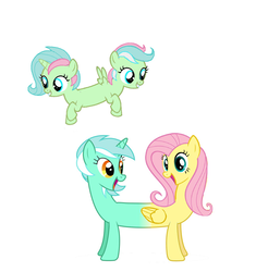 Size: 1357x1381 | Tagged: safe, fluttershy, lyra heartstrings, pony, g4, conjoined, female, fusion, magical lesbian spawn, mother and daughter, multiple heads, offspring, parent:fluttershy, parent:lyra heartstrings, parents:lyrashy, ship:lyrashy, simple background, two heads, white background