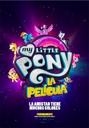 Size: 486x696 | Tagged: safe, applejack, fluttershy, pinkie pie, rainbow dash, rarity, spike, twilight sparkle, alicorn, dragon, pony, g4, my little pony: the movie, official, mane seven, mane six, mexico, movie poster, my little pony logo, poster, spanish, twilight sparkle (alicorn)