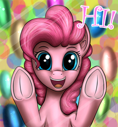 Size: 2000x2151 | Tagged: safe, artist:adagiostring, pinkie pie, pony, g4, female, fourth wall, frog (hoof), high res, smiling, solo, underhoof