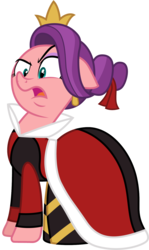 Size: 1001x1675 | Tagged: safe, artist:cloudy glow, spoiled rich, earth pony, pony, g4, alice in wonderland, clothes, clothes swap, cosplay, costume, crossover, crown, disney, dress, female, floppy ears, mare, queen of hearts, regalia, simple background, solo, transparent background