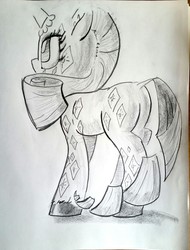 Size: 975x1280 | Tagged: safe, artist:shoeunit, rarity, pony, g4, female, glamour glow, solo, traditional art