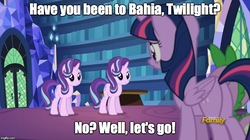 Size: 892x500 | Tagged: safe, edit, edited screencap, screencap, spike, starlight glimmer, twilight sparkle, alicorn, dragon, pony, every little thing she does, g4, brazil, butt, duality, image macro, meme, obscure reference, plot, similo duplexis, the three caballeros, twilight sparkle (alicorn)