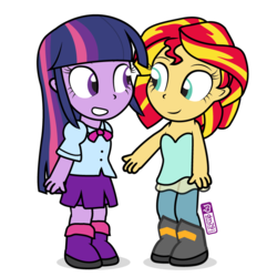 Size: 800x800 | Tagged: safe, artist:dm29, sunset shimmer, twilight sparkle, equestria girls, g4, chibi, simple background, tinyquestria girls, transparent background