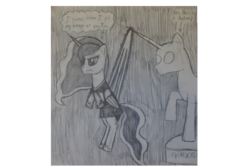 Size: 1080x720 | Tagged: safe, princess luna, pony, g4, bad cropping, flagpole wedgie, hanging wedgie, statue
