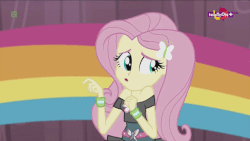 Size: 720x406 | Tagged: safe, screencap, fluttershy, rarity, dance magic, equestria girls, equestria girls specials, g4, animated, ballet slippers, canterlot high, clothes, context is for the weak, eyes closed, female, gif, hug, nuzzling, rainbow, shipping fuel, skirt, teletoon, tutu
