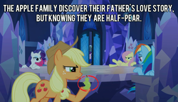Size: 1280x736 | Tagged: safe, edit, edited screencap, screencap, applejack, fluttershy, pinkie pie, rainbow dash, rarity, changedling, changeling, earth pony, pegasus, pony, unicorn, g4, the perfect pear, to where and back again, foreshadowing, hilarious in hindsight