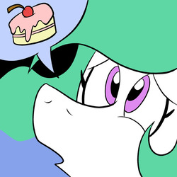 Size: 576x576 | Tagged: safe, artist:pembroke, princess celestia, pony, g4, cake, cakelestia, female, food, solo, speech bubble, thiklestia